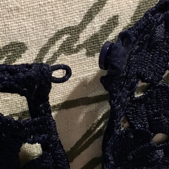 Floral Crochet Zara Blouse Navy Blue Three Quarter Sleeve - Picture 7 of 14